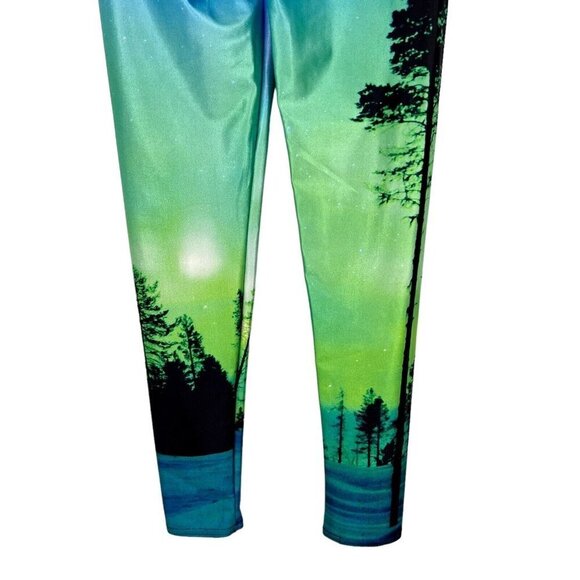 Black Milk Size S Aurora Skye Leggings Aurora Borealis Blue Green Sky Stretch - Picture 7 of 11